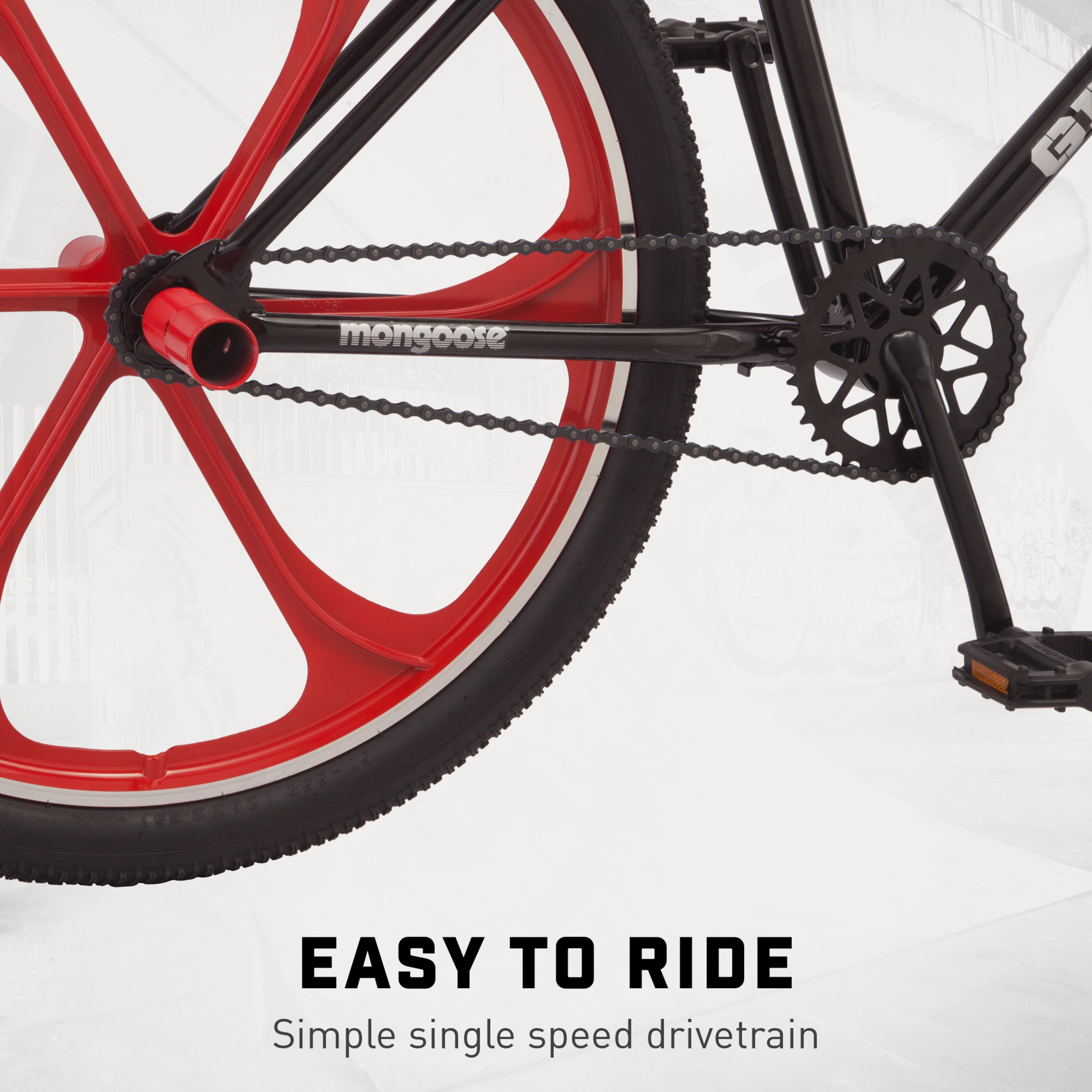 26 In. Grudge Mag BMX Freestyle Bike, Single Speed, Red / Black