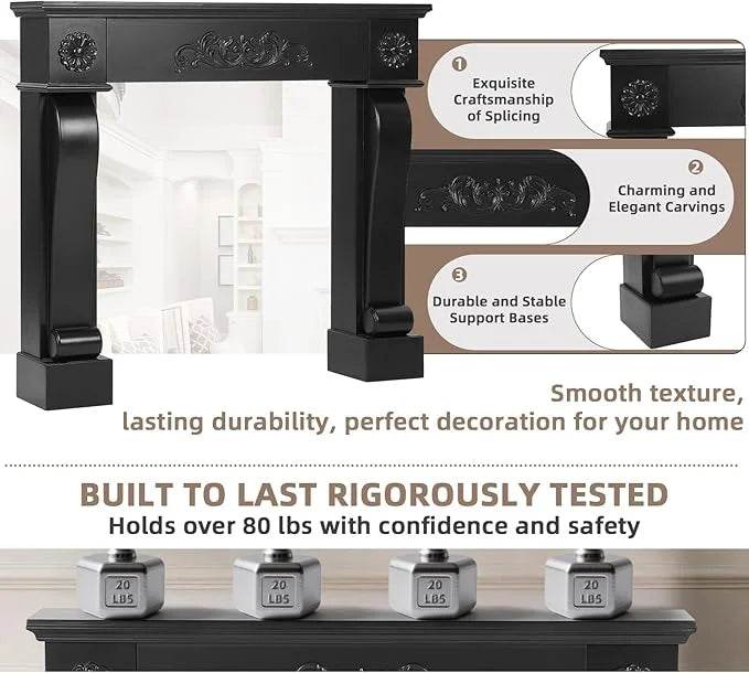 EPICOZY 44.5" Fireplace Mantel, Freestanding Fireplace Surround with Leg for Electric Fireplaces, MDF Mantel Surround with Shelf for Living Room with Decorative Pattern, Anti - Tipping & Waterproof