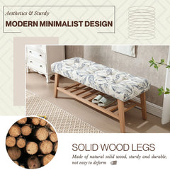 Dayalane Upholstered Storage Bench with Shoe Rack, Linen Fabric Entryway Bench for Living Room, Bedroom and Hallway, Multi Functional Ottoman with Solid Wood Shelf, Beige