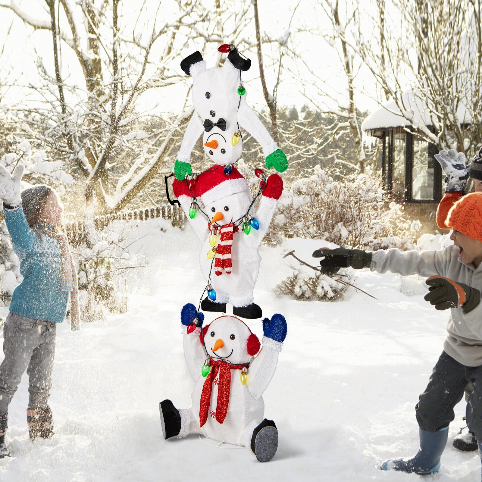 Tangkula 5.6 FT Lighted Christmas Stacked Snowmen Decoration