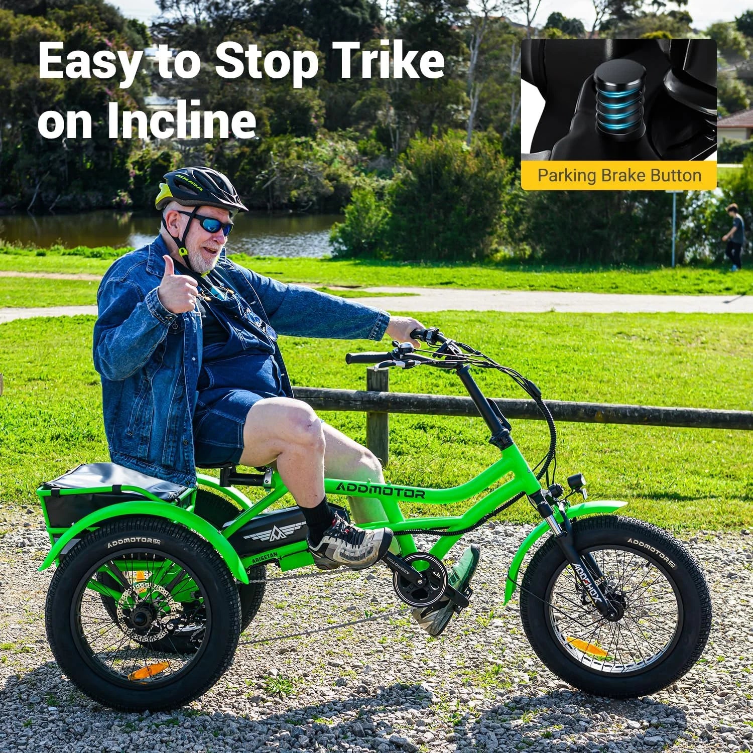 Addmotor M - 360II Semi - Recumbent Electric Trike, 85MI, Fat Tire 3 Wheel Electric Bike for Adults, 750W 48V 20ah Electric Tricycle for Seniors, 20" Electric Trike with Speed Differential, Green