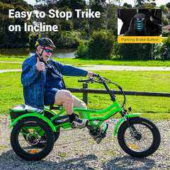 Addmotor M - 360II Semi - Recumbent Electric Trike, 85MI, Fat Tire 3 Wheel Electric Bike for Adults, 750W 48V 20ah Electric Tricycle for Seniors, 20" Electric Trike with Speed Differential, Green