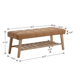 Dayalane Upholstered Storage Bench with Shoe Rack, Linen Fabric Entryway Bench for Living Room, Bedroom and Hallway, Multi Functional Ottoman with Solid Wood Shelf, Beige