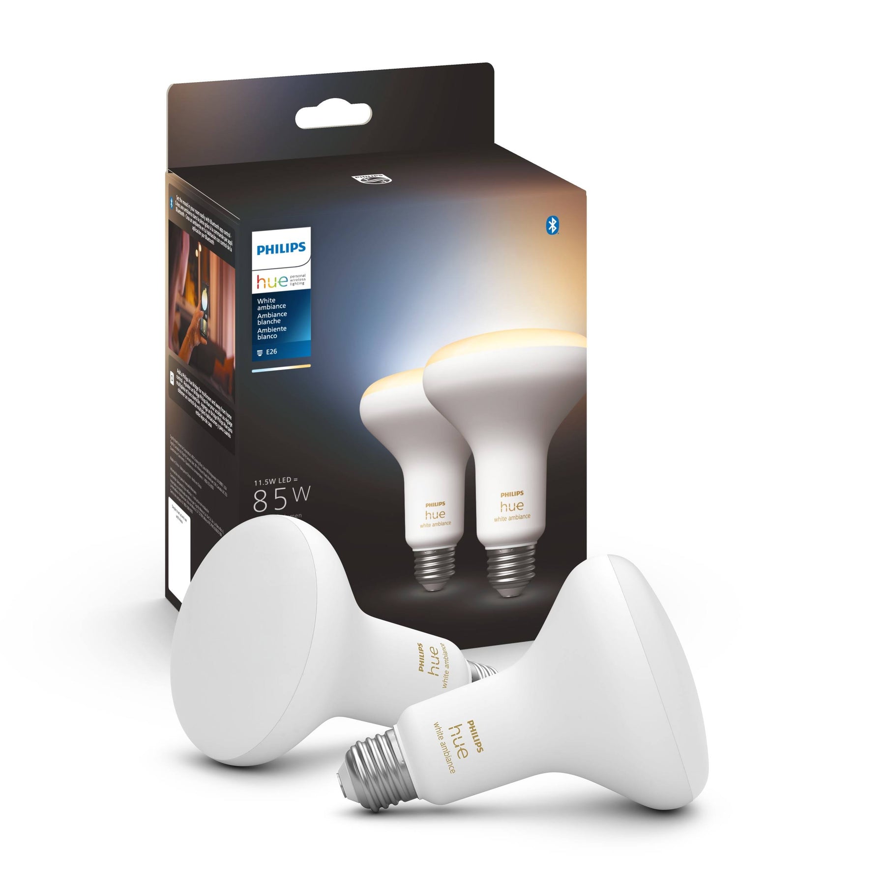 Philips Hue White Ambiance BR30 Bluetooth 85W Smart LED Bulb 2-Pack