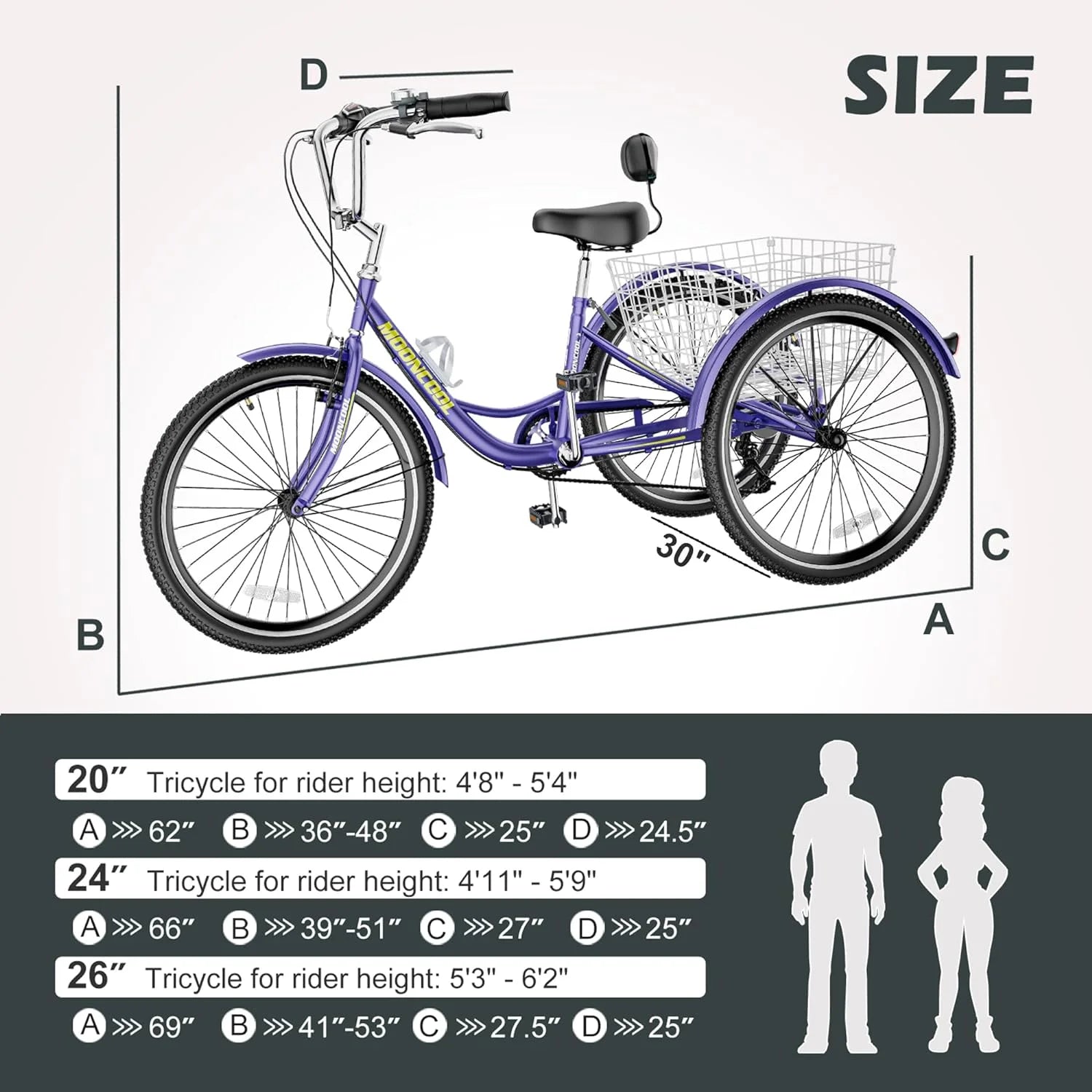 FICISOG 7 Speed Adult Tricycle for Women, 20/24/26 in Adult Trike with Basket, 3 Wheel Bikes for Adults Seniors, Cruise Trike for Shopping Picnic