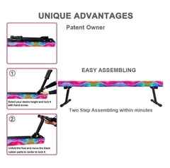 8FT Adjustable&Foldable Gymnastics Balance Beam, Home Gym Equipment, Easy Assembling and Storage, No Tool Require, for Kids Children Girls Training