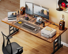 Coleshome 71 in Executive Desk with USB Ports, Large Computer Desk with Extra Thick, Long Mordern Office Desk, Workstation Business Furniture for Home Office, Vintage