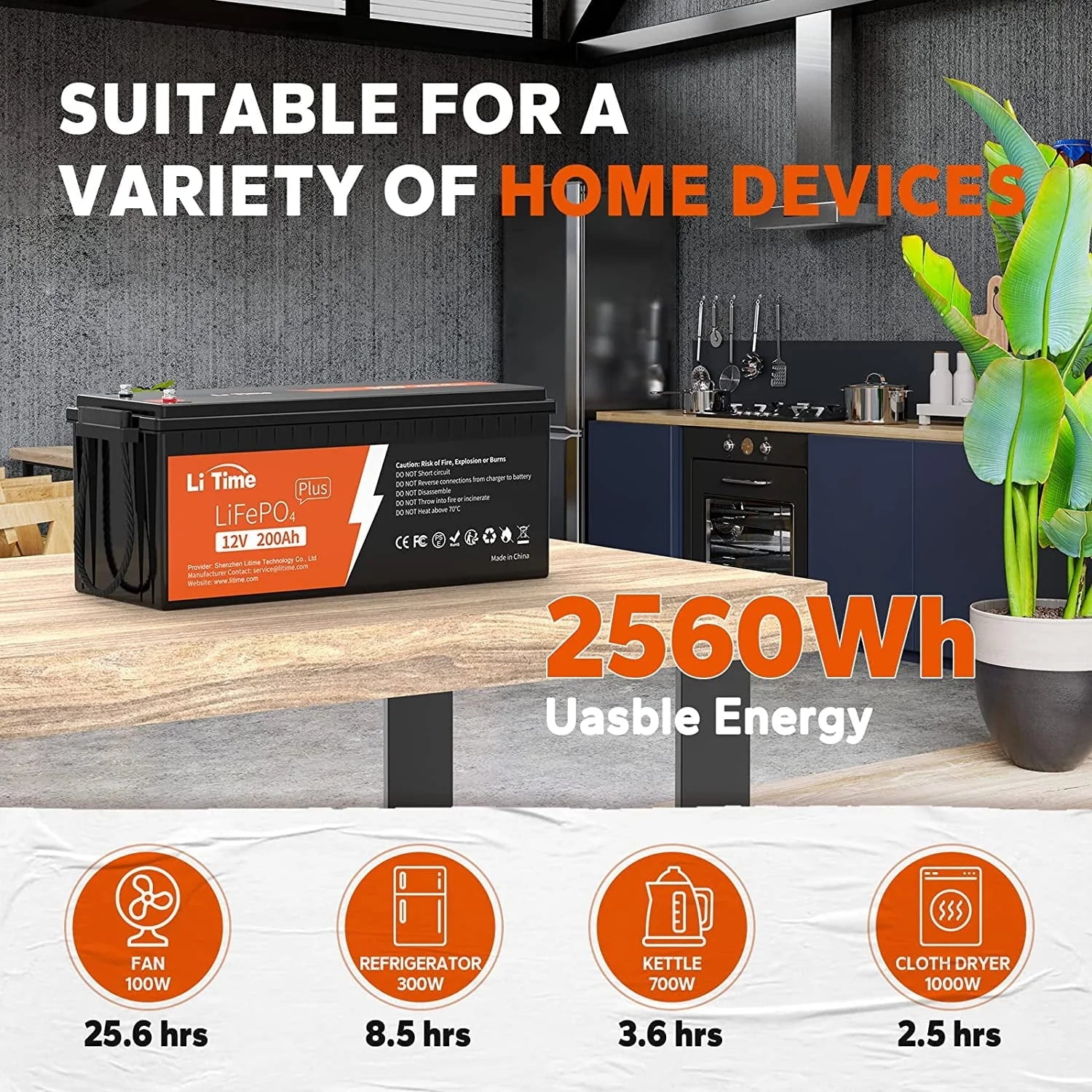 Litime 12V 200ah PLUS Lithium LiFePO4 Battery, Max 2560W Power Output, 10 - Year Lifetime, 200A BMS LiFePO4 Battery for RV, Solar, Off - Grid, Marine