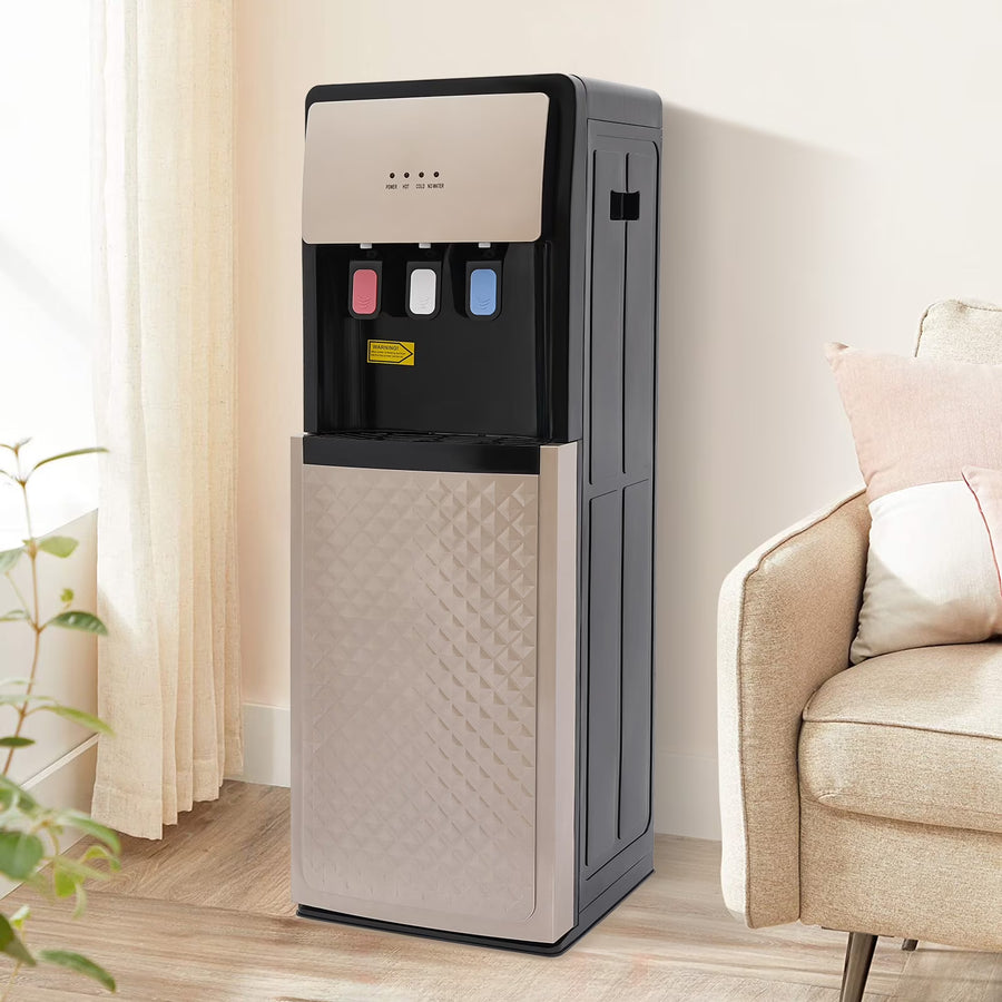 Champaign Gold Bottom Loading Water Dispenser - Hot, Cold & Room Temperature Water, 500W Heating, 90W Cooling, Safe & User - Friendly Design for Home & Office