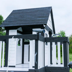 Backyard Discovery Canyon Creek Cedar Wood Swing Set with Wave Slide. Clubhouse. Play Kitchen. Picnic Area. Belt Swings. Web Swing. Rock Wall. Balconies. Playhouse. Step Ladder. Outdoor Playset