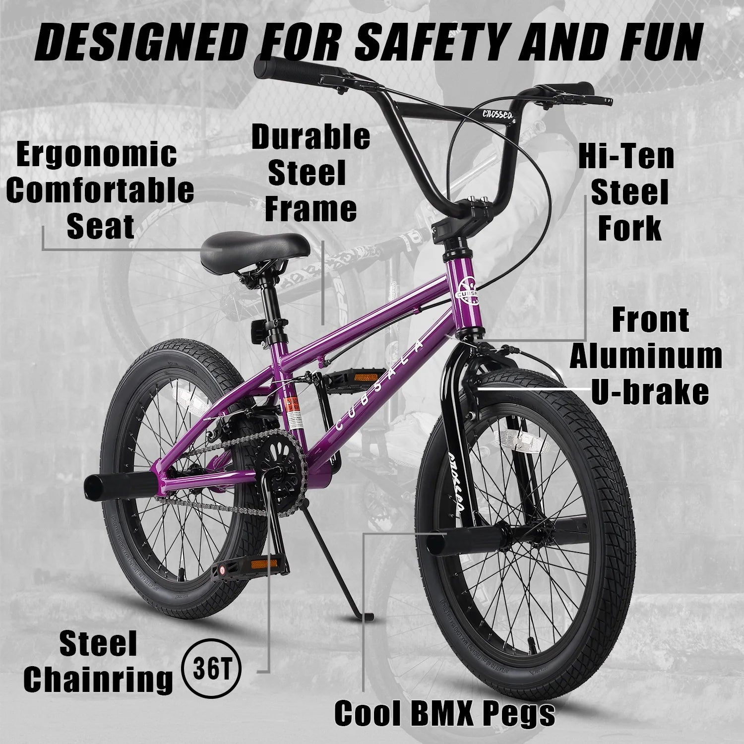 Cubsala 20 in Kids BMX Bike Freestylefor Age 6 - 14 Years Old Boys Girls with 4 Pegs, Black with Red Tires