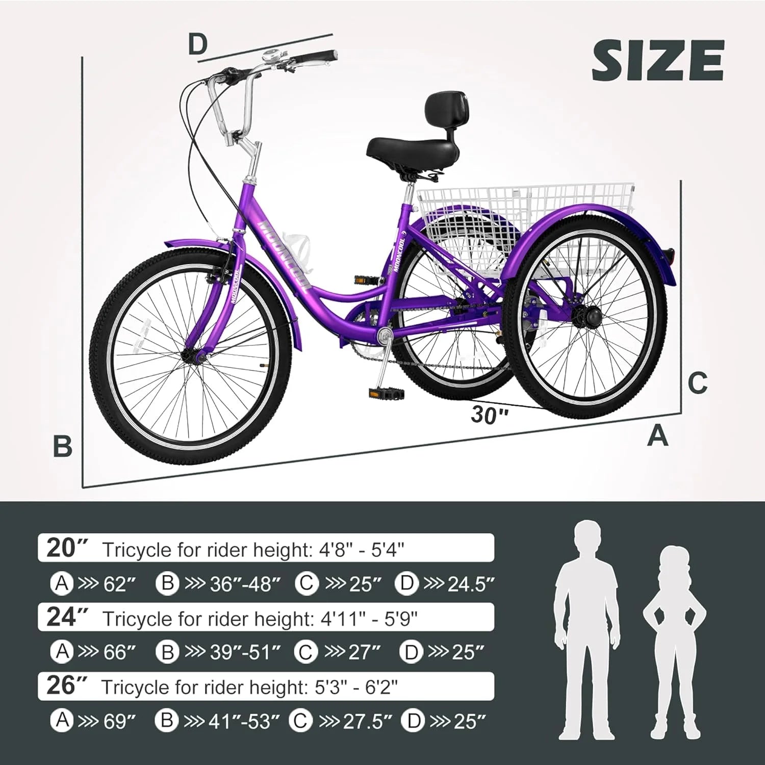 FICISOG 7 Speed Adult Tricycle for Women, 20/24/26 in Adult Trike with Basket, 3 Wheel Bikes for Adults Seniors, Cruise Trike for Shopping Picnic