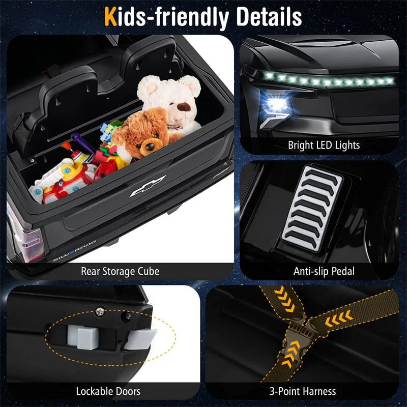 12V Licensed Chevrolet Ride On Truck Car Kids Electric Vehicle with Remote Control, Rear Storage, Lights, Music & Spring Suspension for Ages 3+