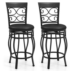 26" Vintage Swivel Bar Stools Set of 2, Counter Height Metal Barstools with Back & Upholstered PU Leather Padded Seat for Pub, Kitchen Island