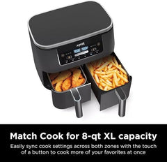 Ninja DZ201 Foodi 8 Quart 6 - in - 1 Dualzone 2 - Basket Air Fryer with 2 Independent Frying Baskets, Match Cook & Smart Finish to Roast, Broil, Dehydrate & More for Quick, Easy Meals, Grey