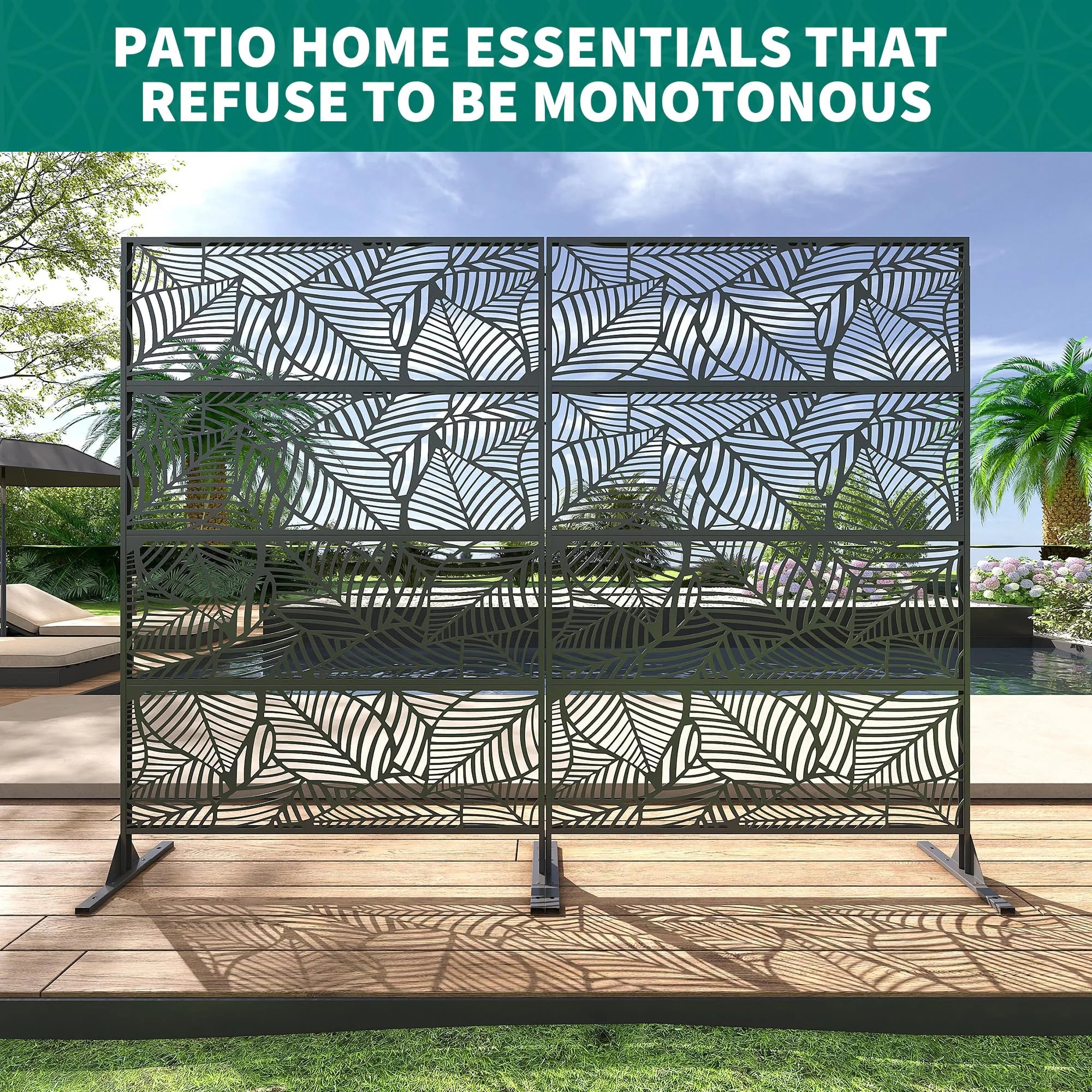 Accreate Decorative Wrought Privacy Screen - Easy Snap - Together Room Divider for Indoor/Outdoor Use, Breathable Wind - Resistant Partition with Anti - Tip Base (6x3.8ft)