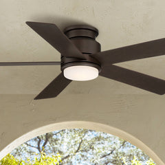 Casa Vieja 52" Grand Palm Modern Outdoor Hugger Ceiling Fan with Dimmable LED Light Remote Control Oil Rubbed Bronze White Opal Glass Damp Rated for