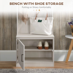 HOMCOM Rustic Hall Tree with Shoe Storage Bench, Entryway Bench with Coat Rack, Accent Coat Tree with Storage Shelves for Hallway, Mudroom, White