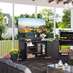 AECOJOY Outdoor Storage Cabinet with TV Mount for 40–85 Inch Tvs, Mobile TV Stand on Wheels