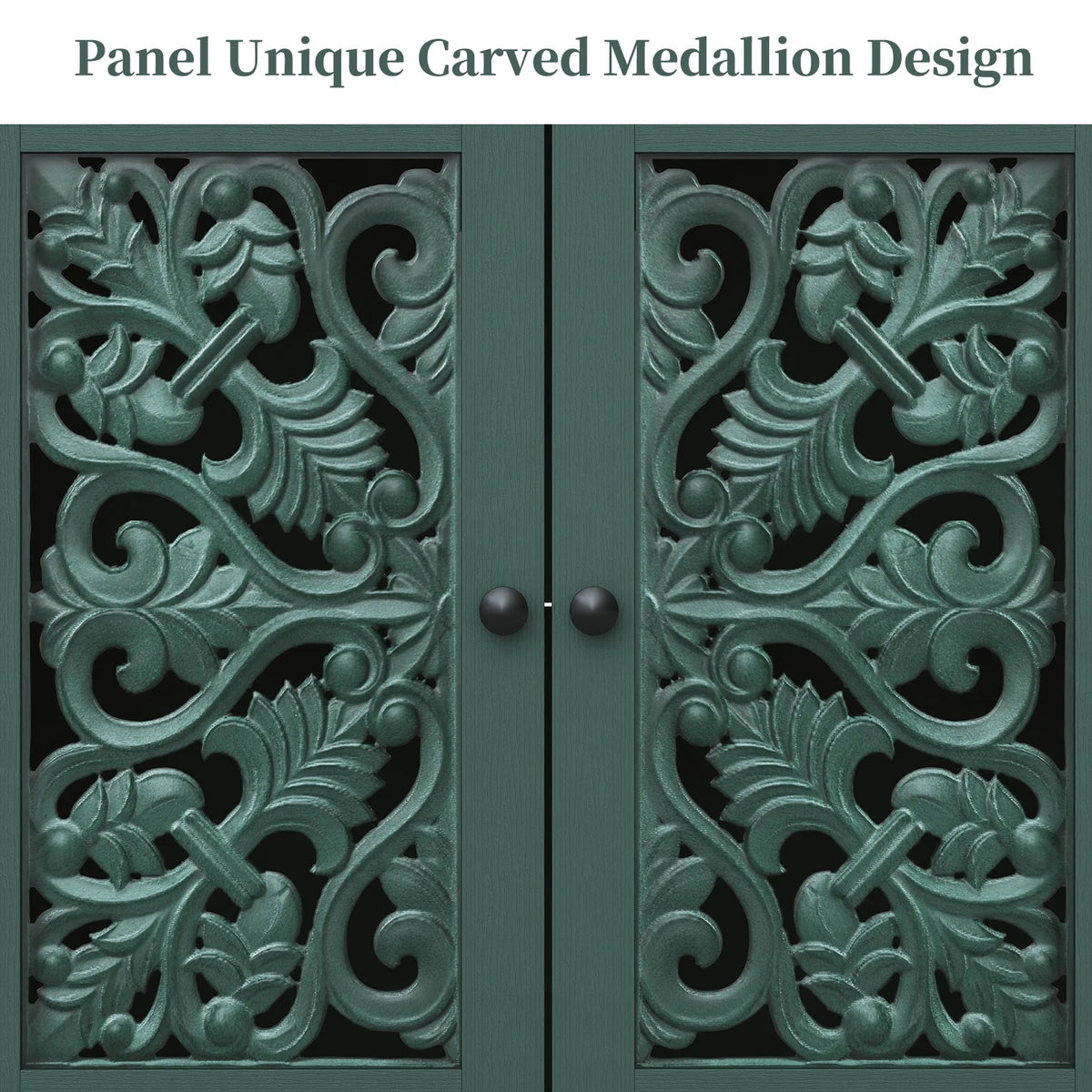 HLR 48" Accent Cabinet with 4 Doors, Vintage Hollow Carving Storage Credenza, Sideboards and Buffets Cabinet for Living Room, Kitchen, Dining Room, Entryway