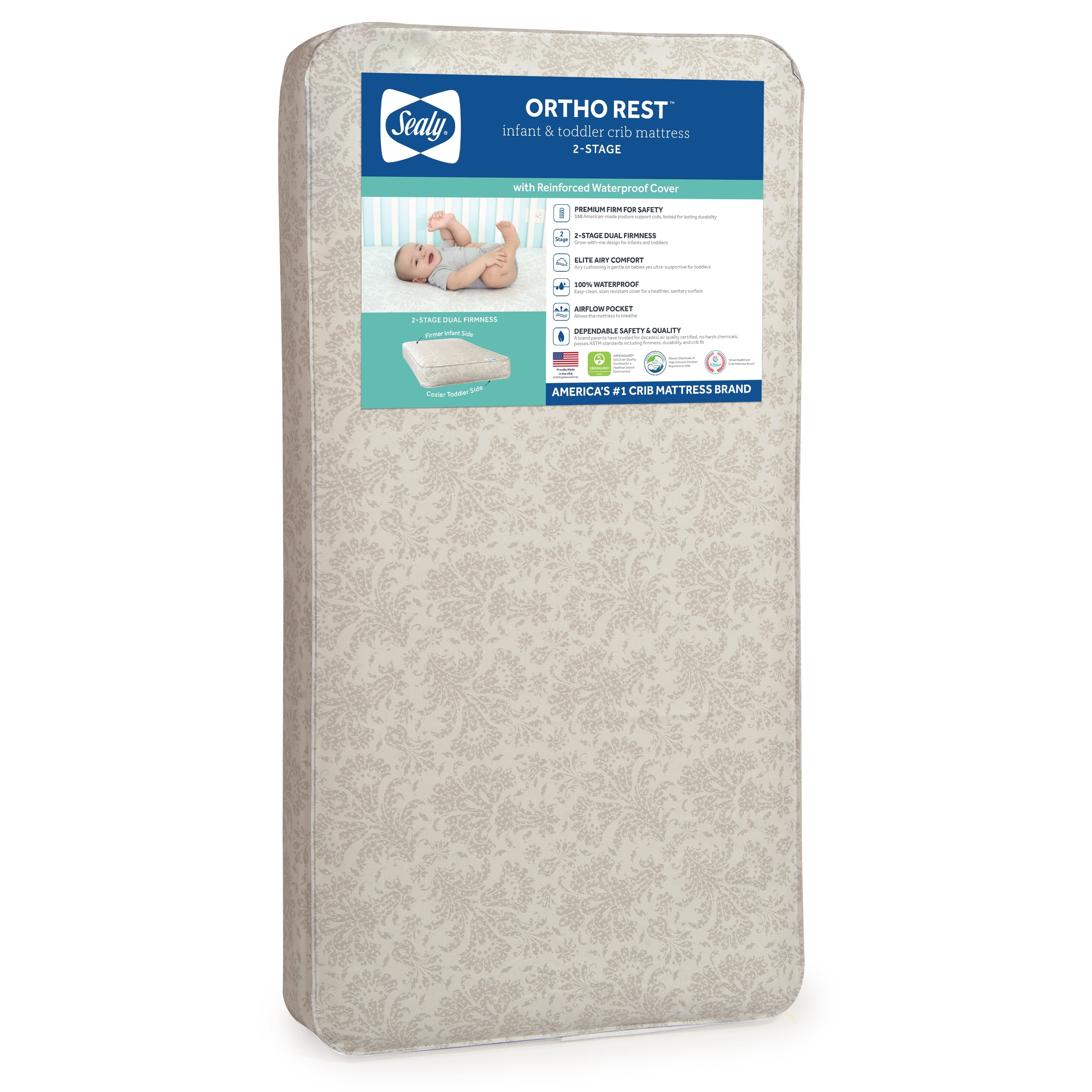 Ortho Rest Premium 2-Stage150 Coil Crib and Toddler Mattress. Gray