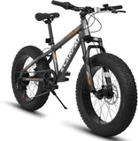 20 in Mountain Bike for 7 - 15 Years Old, 7 Speed Kids Bike with High Carbon Steel Frame, Fat Tire and Dual Disc Brake, Front Suspension Mountain Bicycle Gift for Boys Girls, Grey - Orange