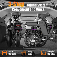 AZHAR 1200W Foldable Electric Bike for Adults, 48V 15ah Removable Battery, 14" Ebike, UL 2849