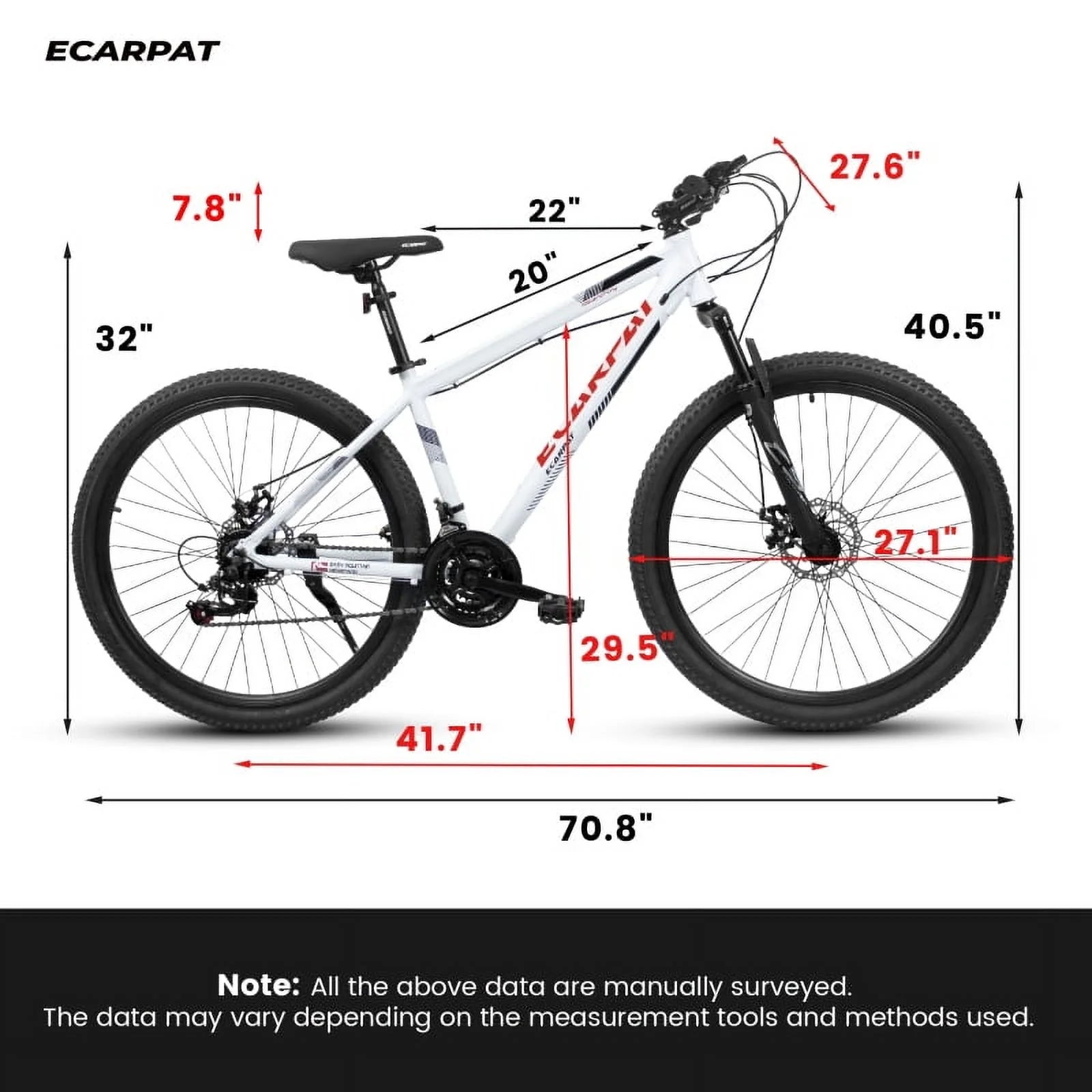 27 in Mountain Bike 21 Speed, Suspension Fork, Aluminum Frame Disc Brake, Mountain Biking for Both Men and Women