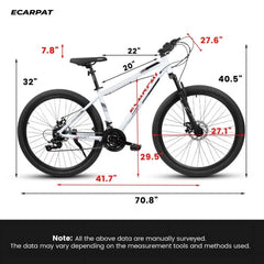 27 in Mountain Bike 21 Speed, Suspension Fork, Aluminum Frame Disc Brake, Mountain Biking for Both Men and Women
