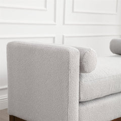 53.5"w Elegant Upholstered Bench with Wood Legs & Round Pillows, Comfy Boucle Fabric Footrest with Arms, Entryway Bench for End of Bed, Bedroom and Living Room, Ivory