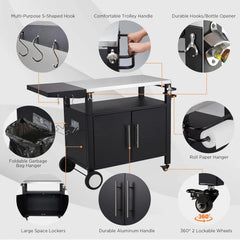 AECOJOY Outdoor Grill Table with Storage Cabinet, Rolling Bar Grill Cart with Wheels, 50’’×20’’×32.2’’