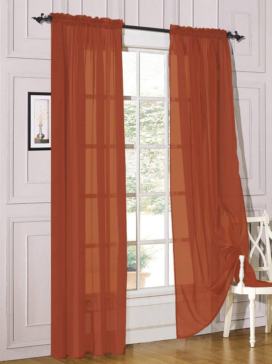 Decotex 2 Piece Sheer Voile Light Filtering Rod Pocket Window Curtain Panel Drape Set Available in A Variety of Sizes and Colors (54" x 84", Brick)