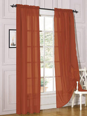 Decotex 2 Piece Sheer Voile Light Filtering Rod Pocket Window Curtain Panel Drape Set Available in A Variety of Sizes and Colors (54" x 84", Brick)