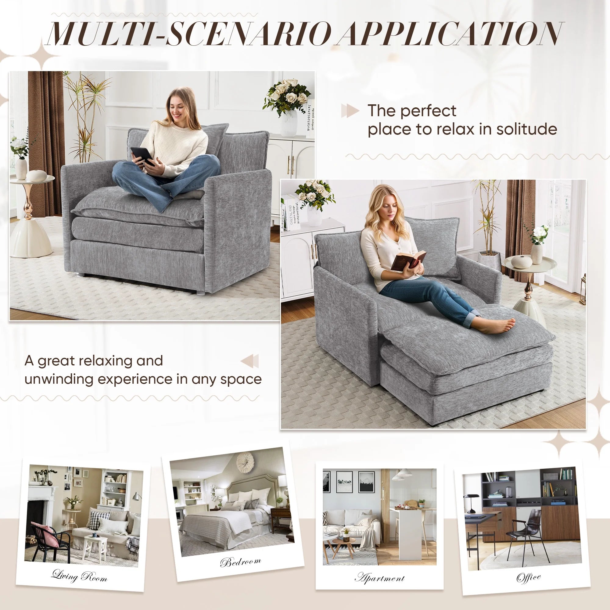 Muumblus Oversized Lounge Chair with Ottoman, Cloud Accent Armchair for Living Room, Beige Chenille
