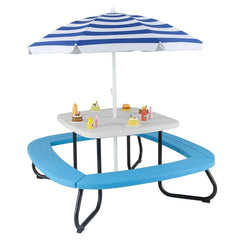 8-Person Kids Picnic Table Bench Set with Removable & Foldable Umbrella, Toddler Outdoor HDPE Activity Table and Chair Set for Backyard Patio