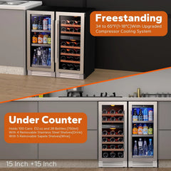 Ca'Lefort 30" Wine and Beverage Refrigerator, 28 Bottles Dual Zone Wine Fridge and 100 Cans Beverage Fridge Cooler with Stainless Steel Door Framed
