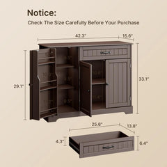 Coffee Bar, Lofka 42" Kitchen Storage Cabinet, Sideboard Buffet Cabinet with 8 Shelves, 1 Drawer