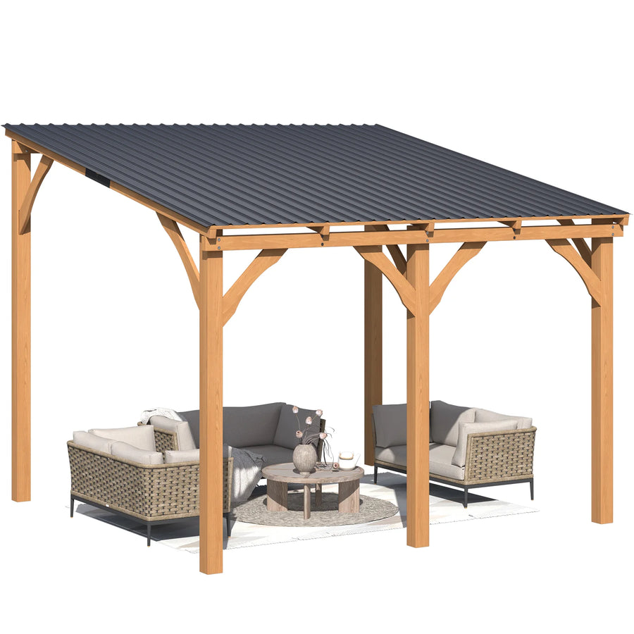 AECOJOY 10' x 10' Outdoor Wooden Gazebo, Patio Lean to Hardtop Pergolas and Gazebos