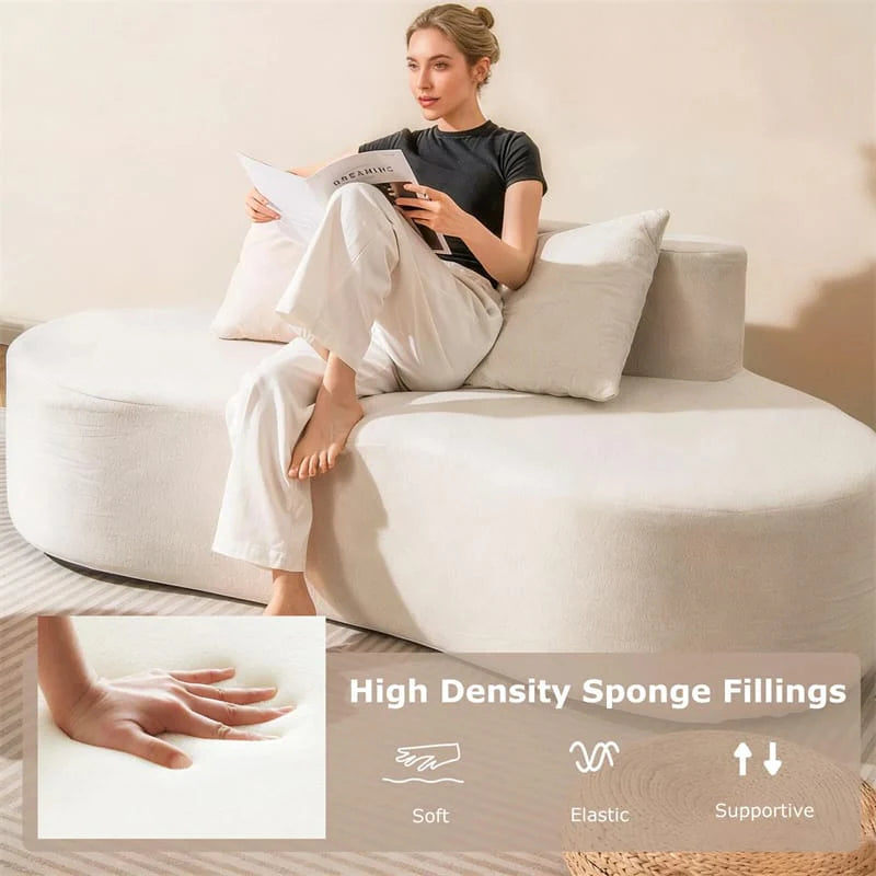 78.5" Upholstered Curved Sofa Couch w/ 2 Cozy Pillows, Low Backrest, Sponge Padded Seat, No Assembly Modern Floor Couch for Living Room Bedroom