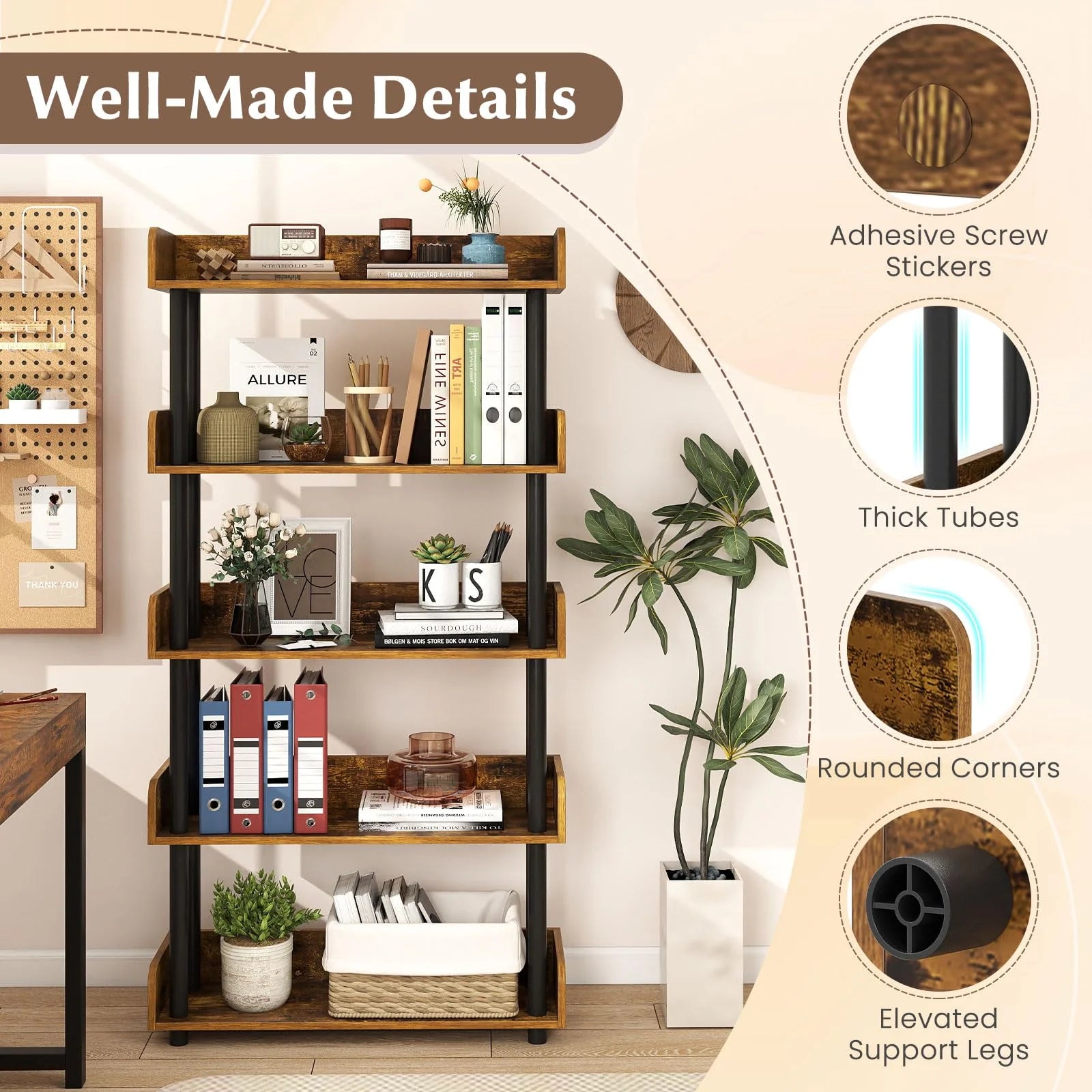 Tangkula 5-Tier Open Bookcase with Industrial Storage Unit