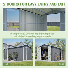 AECOJOY 8x12 FT Outdoor Metal Storage Shed with Additional Side Door, Large Tool Shed with 2 Lockable Doors
