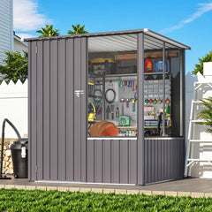 AECOJOY 5x5 FT Storage Shed, Metal Sheds & Outdoor Storage with Lockable Doors and Ventilated Mesh, Utility Garden Tool Shed