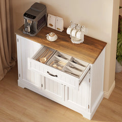 Coffee Bar, Lofka 42" Kitchen Storage Cabinet, Sideboard Buffet Cabinet with 8 Shelves, 1 Drawer