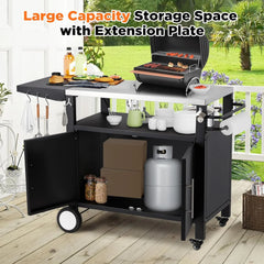 AECOJOY Outdoor Grill Table with Storage Cabinet, Rolling Bar Grill Cart with Wheels, 50’’×20’’×32.2’’