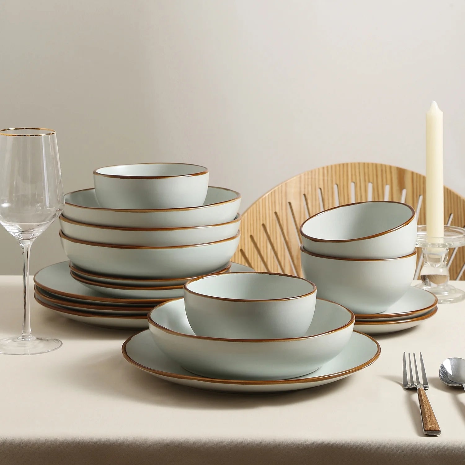 Stone + Lain Brasa Stoneware Collection Dinnerware Set, 32 - Piece Service for 8, Blue