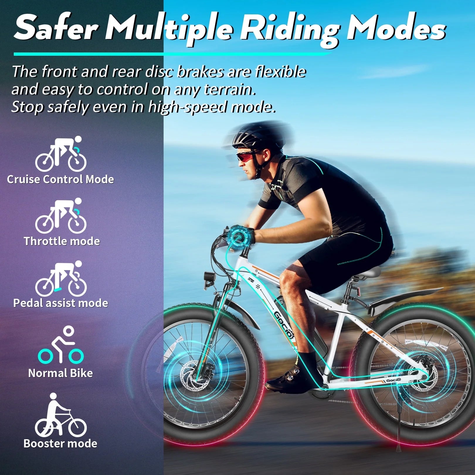 Gocio 26" 4.0 Fat Tire Electric Bike for Adults, 500W Motor, 48V 13ah Battery, Lightweight Aluminum Alloy Frame, Max 22mph Electric Mountain Bike Beach Snow Ebike for Men, Professional 7 - Speed UL2849
