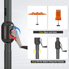 AECOJOY 15ft Patio Double-Sided Umbrella, 156 PCS Solar LED Light Outdoor Large Umbrella, Orange