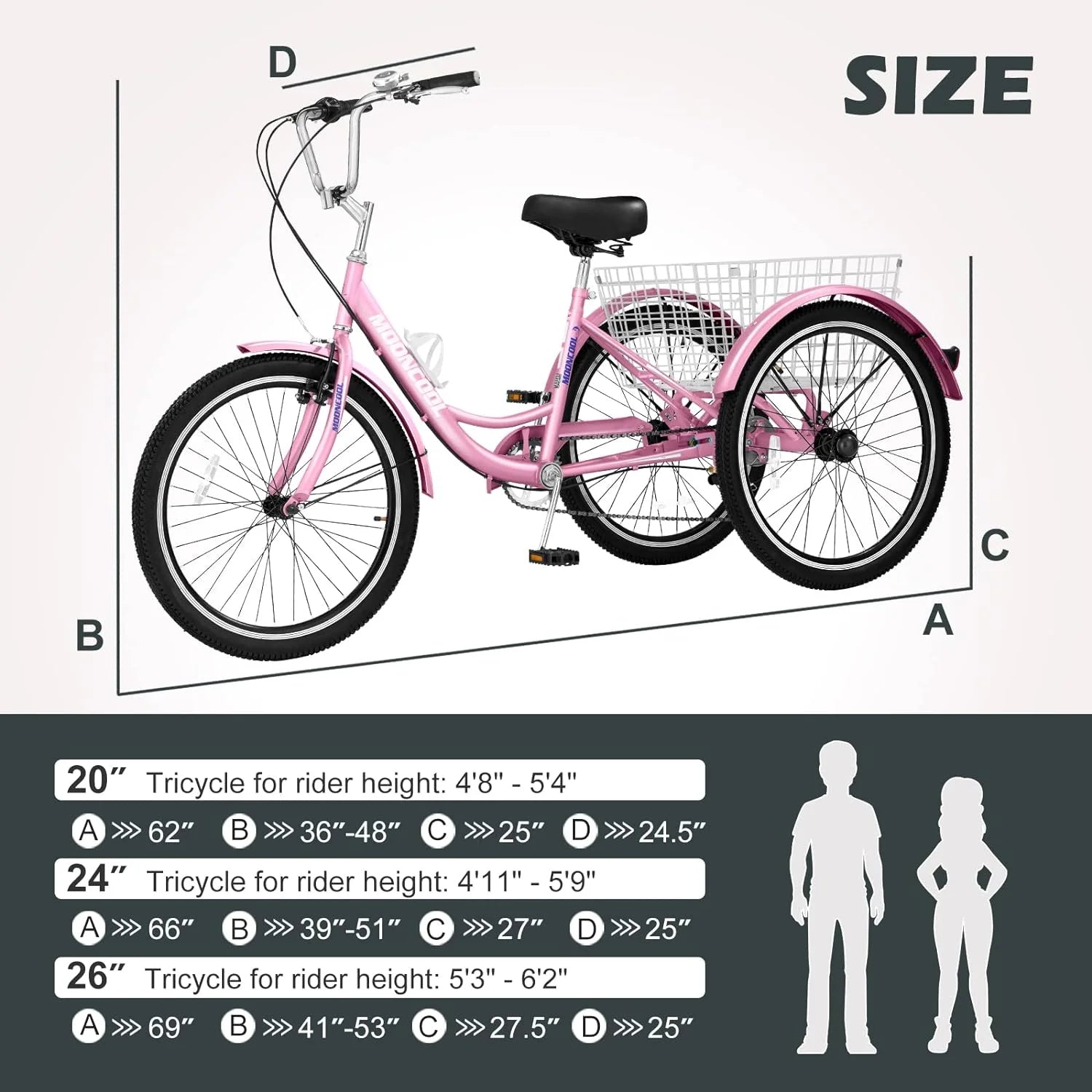 FICISOG 7 Speed Adult Tricycle for Women, 20/24/26 in Adult Trike with Basket, 3 Wheel Bikes for Adults Seniors, Cruise Trike for Shopping Picnic