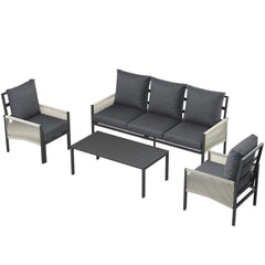 AECOJOY Aluminum Patio Furniture Set - 5 Seat Outdoor Sectional with Retractable Footrest Sofas & Coffee Table