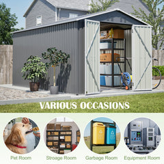 AECOJOY 8x12 FT Outdoor Metal Storage Shed with Additional Side Door, Large Tool Shed with 2 Lockable Doors
